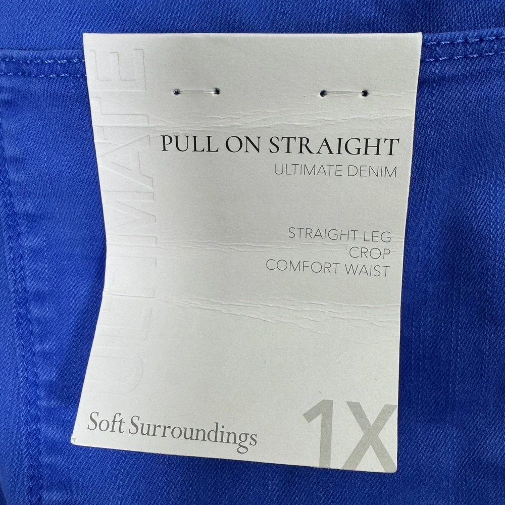 Soft Surroundings NWT‎ Jeans Cropped 1X Blue Pull On Straight Comfort Waist